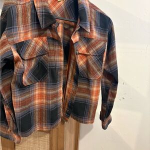 Democracy Orange and Blue Plaid Shirt